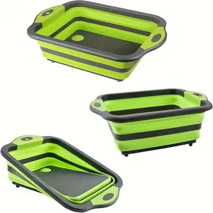 Portable Collapsible Water Basin with Built-In Drainage and Layered Storage, Durable PP Material for Camping, Travel, Home Use