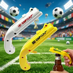 2PCS Bottle Opener with Cap Launcher – Funny Beer Cap Shooting Gun for Football Match Viewing, Soccer Party, Game Day & BBQ Tailgate – Unique Gadget for Football Fans, Cool Gifts for Dad, Husband, Him on Birthday, Father's Day (Yellow+White)