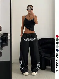 Women's Casual Sporty Pants, Totem Print Drawstring Loose-Fit Wide Leg, All-Season Comfortable Ladies' Long Trousers