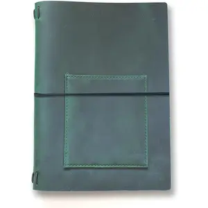 Small A5 Travelers Notebook Cover, Refillable Leather Journal Cover for 5.5 x 8.5 Inserts, Personal Planner Organizer Case for Writing/Diary, 6 x 9 in with Pocket,  for Women Men, Green