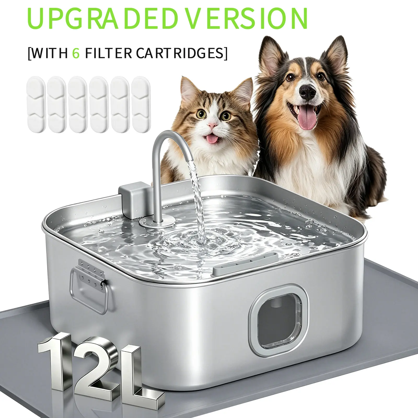 Dog Water Fountain For Large Dogs, 12L/3.2Gal Stainless Steel Automatic Dog Water Bowl Dispenser With Deeper, Wider Drinking Area, Water Window & Triple Filtration For Large Dogs & Multi-Pet