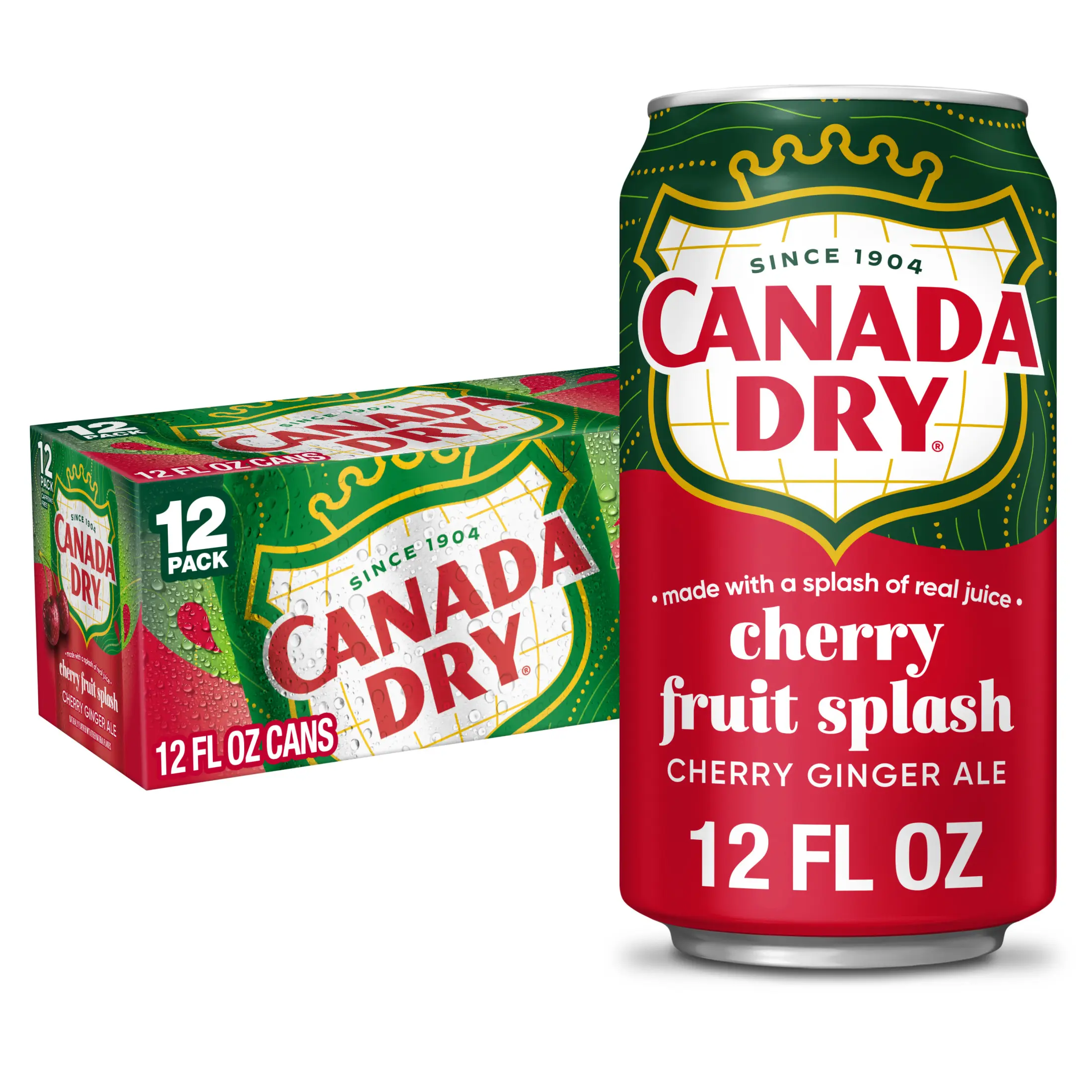Canada Dry Caffeine Free Fruit Splash Cherry Ginger Ale Soda Pop, 12 fl oz, 12 Pack Cans