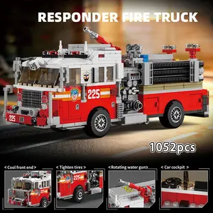 New city rescue fire truck building block set, featuring multiple movable parts and realistic design, suitable for MOC enthusiasts' assembly models and collectible display, compatible with LEGO bricks, beautifully packaged in a portable gift box