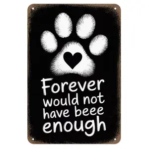 Paw Print Tin Sign, Vintage Dog Cat Memorial Metal Sign, Rustic Farmhouse Design for Home Decoration
