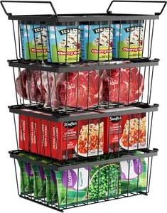Freezer Organizer Bins - 4 Pack Stackable Deep Freezer Organizer Bins for 5 Cu.Ft Chest Freezer Sort Frozen Food, Bins with Handles, Easy Access Digging
