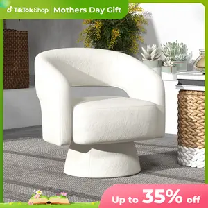 [summervibes] Ebello 21.3" Wide swivel chair, modern luxury velvet decorative chair, comfortable round armrests, 360-degree rotating bucket chair, suitable for living room, bedroom office, beige