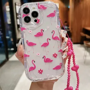 Flamingo Pattern Phone Case with Lanyard, Decorative Phone Protector Cover, Phone Accessories Compatible with iPhone 15 14 13 12 11 Pro Max XR
