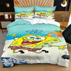 Spongebob Pattern Duvet Cover Set, Soft And Durable Bedding Set, Contains 1 Duvet Cover And 1 Or 2 Pillowcases, Suitable For Children And Adults Daily Holiday Birthday Gifts Bedroom Decorations