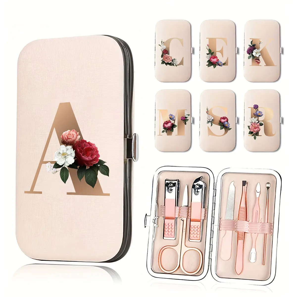 Luxury Manicure Set with Floral A-Z Design, Stainless Steel Nail ...