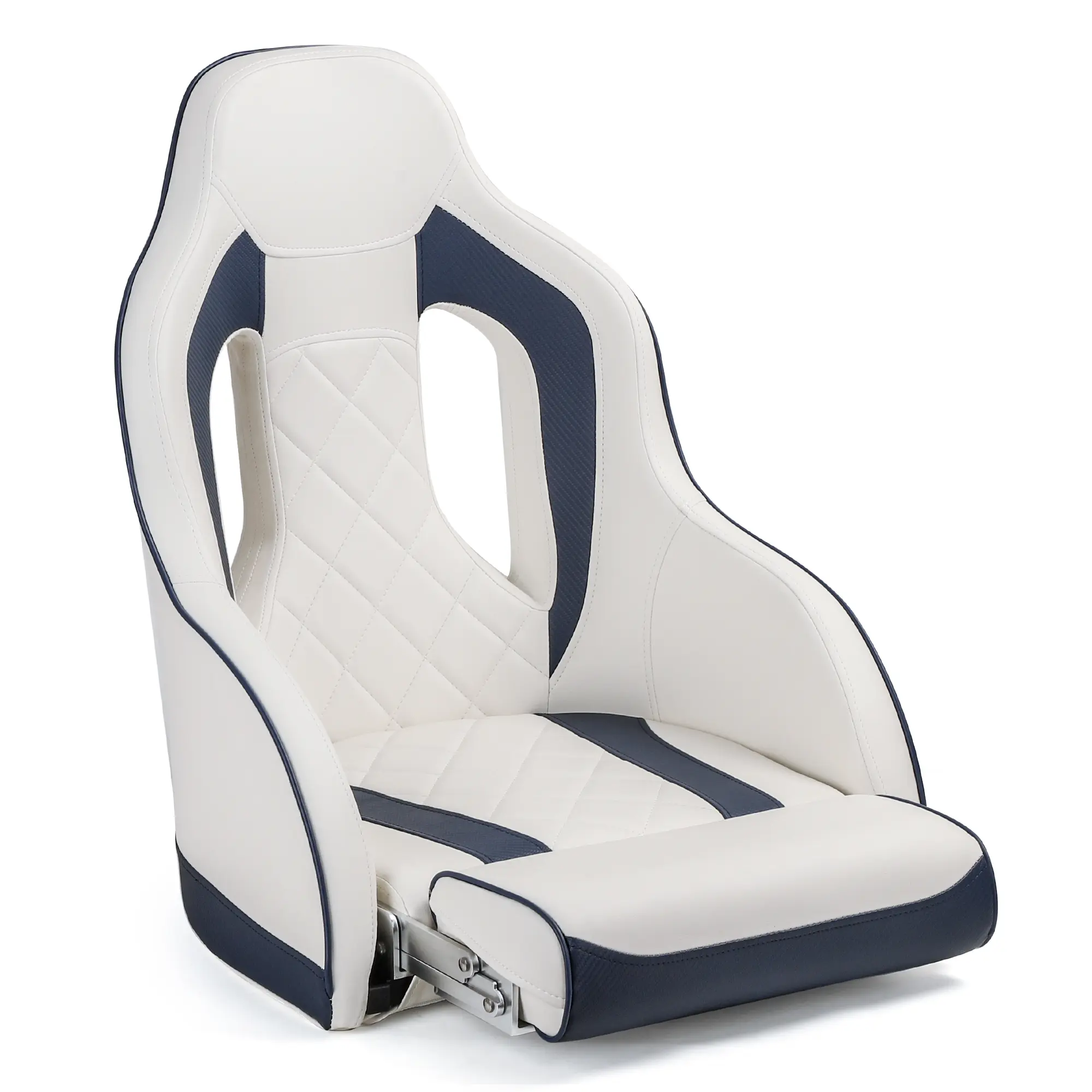 NORTHCAPTAIN Premium Marine Boat Captain Seat Boat Bucket Seat with Armrest,High Back Captain Chair for Boats Pontoon Bass Boat Seats,Marine Grade Vinyl with Diamond Stitching,White/Navy Blue