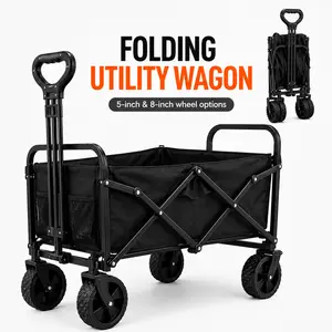 Foldable Utility Wagon Cart with 5/8 Inch Wheel Options, Collapsible Grocery Cart for Camping, Shopping, Garden and Sports   cart for grocery shopping