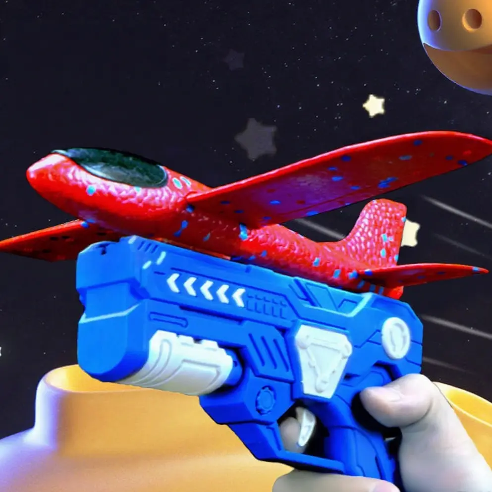 Foam Airplane Gun Blasters Launch Glider Toy, Random Color Portable Plane, Outdoor Family Party Play, Fun Shooting Game Accessory
