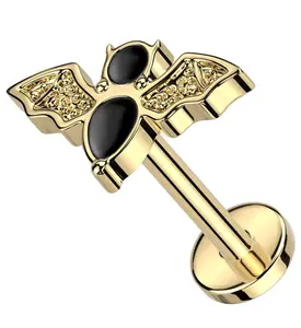 Gold PVD Black Bat Titanium Threadless Labret