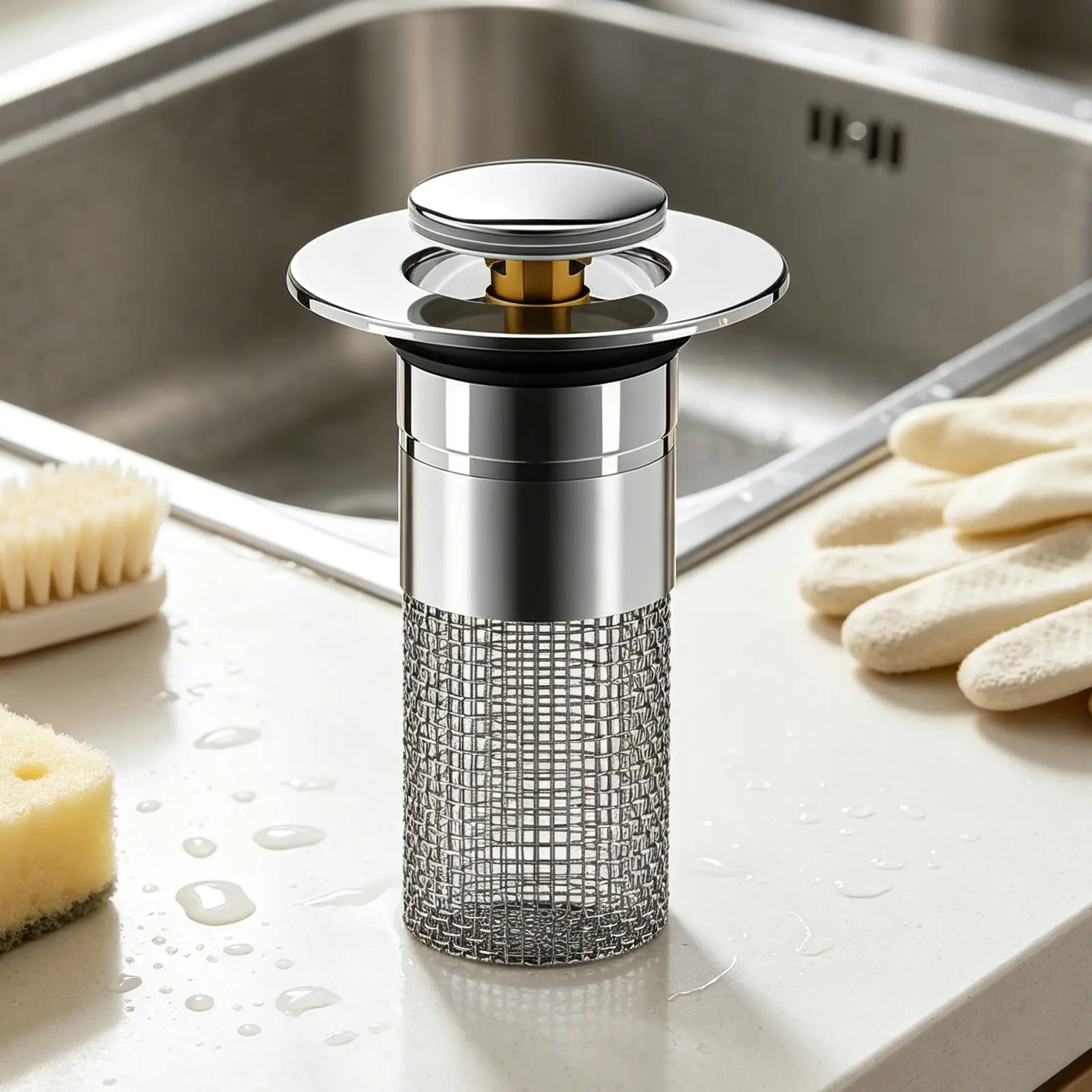 "Stainless Steel Modern Anti-Odor Bathroom Sink Stopper with Bouncing Core & Brass Pop-Up Drain Plug for Bathtub Home Goods ，universal bathtub drain stopper，bathroom sink strainer"