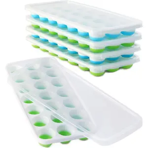 Ice Cube Trays with  , 4 Pack Easy Release  Ice Cube Trays for Freezer 84 Sphere Ice Tray with Stackable No Spill , Dishwasher Safe, Blue & Green