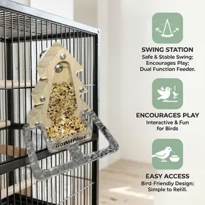 Swing Tree Feeder - Transparent Window Food Grade Acrylic Bird Feeder with Pine Wood Body, Removable Feeding Tray & Included Scoop for Parrots and Small Pets (Easy Clean Design), bird accessories tiktokshopspringglowup