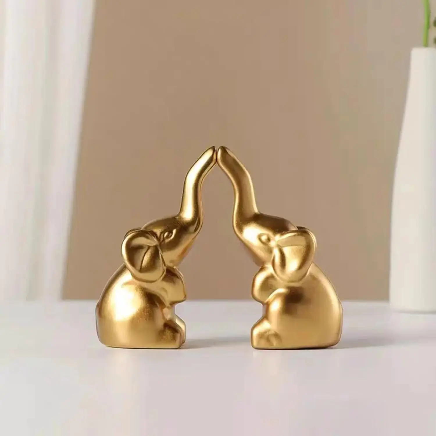 1 Pair Small  Statue Elephant Figurine Home Decor, Modern Style Ceramic Elephant Statues for Home Decor Accents Living Room Shelves Desk Decoration()
