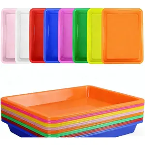 16 Pack Plastic Art Trays, Activity Crafts Serving Organizer Tray for Kids School Classroom DIY Projects Supply, Painting, Jewelry, Beads, 8 Colors