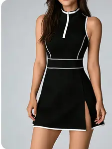Women's Colorblock Sporty Dress, Quick-Dry Above-The-Knee Skirt, Slim-Fitting High-Waist Tennis Skirt, All-Seasons Fashion, Sports Dress, Tennis Athletic Dress, Workout Dress