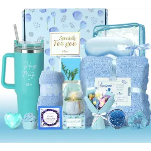 15PCS Birthday Gifts for Women, Relaxing Gifts Baskets for Her, Care Package with Luxury Flannel Blanket and 40 oz Tumbler, Valentines, Mothers Day, Christmas Women's Gift for Mom, Wife, Friends