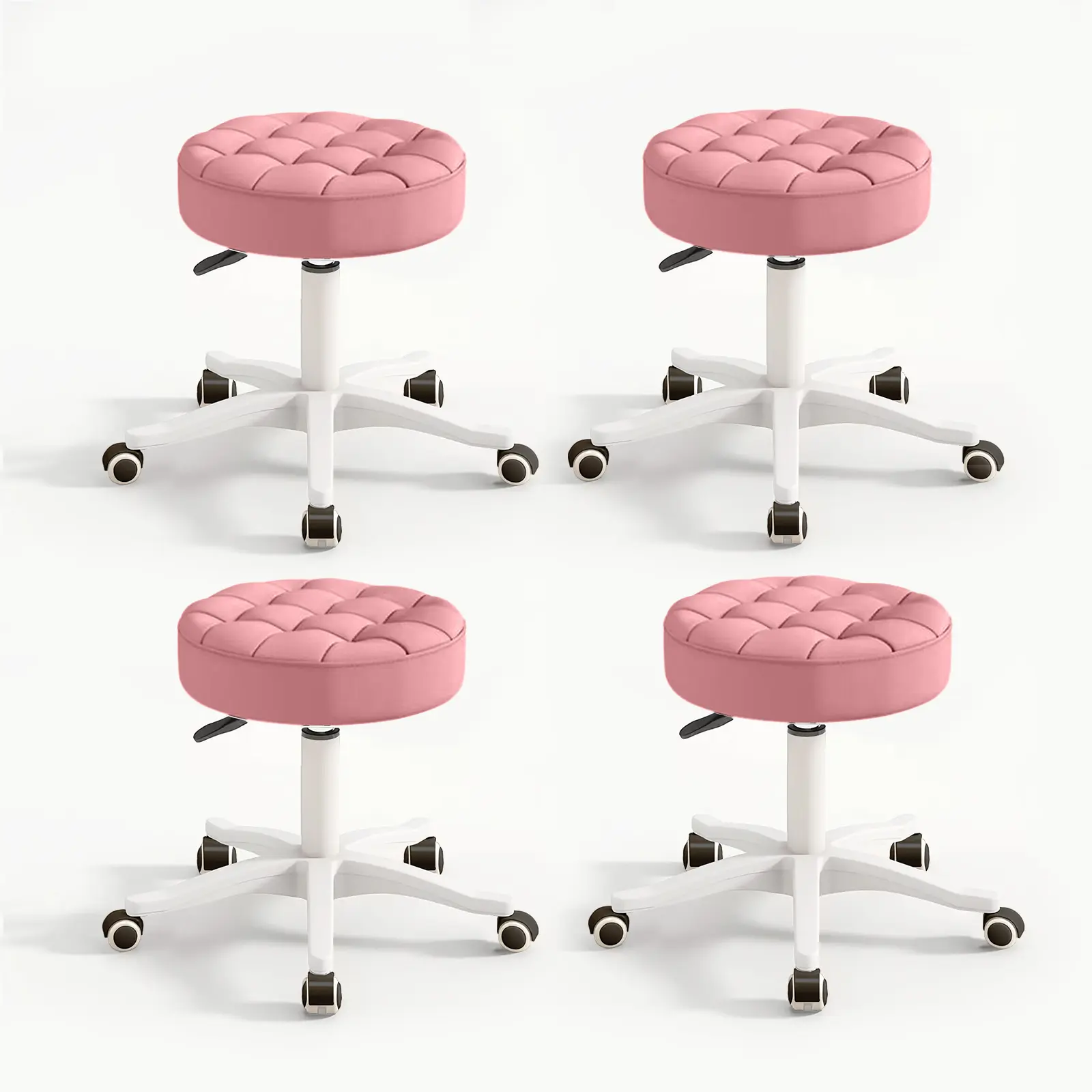 【Summer Sale】PU Leather Rolling Stool - Backless, Armless, Height-Adjustable, 360° Rotating, 1/2/4-Piece, Durable Compact Clean Design, Waterproof PU Seat, Single User Indoor Chair for Home Office, Coffee Shop