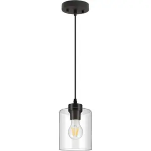 Modern Pendant Light Fixtures, Industrial Hanging Ceiling Lamp with Clear Glass Shade, Farmhouse Black Pendant Lighting for Kitchen Island Decor Living Room Hallway Bedroom Dining Hall Bar