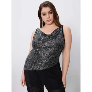Cider [size 2-26] Sequin Cowl Neck Asymmetrical Hem Cami Top Curve & Plus