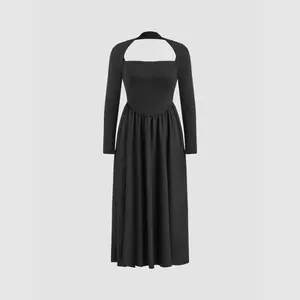 Cider [size 0-10] Asymmetrical Neck Backless Solid Maxi Dress Dealsforyou