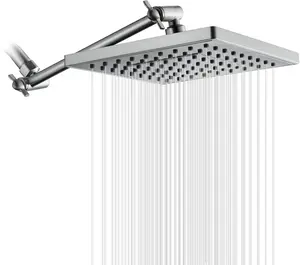 BRIGHT SHOWERS Rain Shower Head with 10 Inch Adjustable Extension Arm Combo, 8 Inch High Pressure Square Rainfall Showerhead with Shower Arm