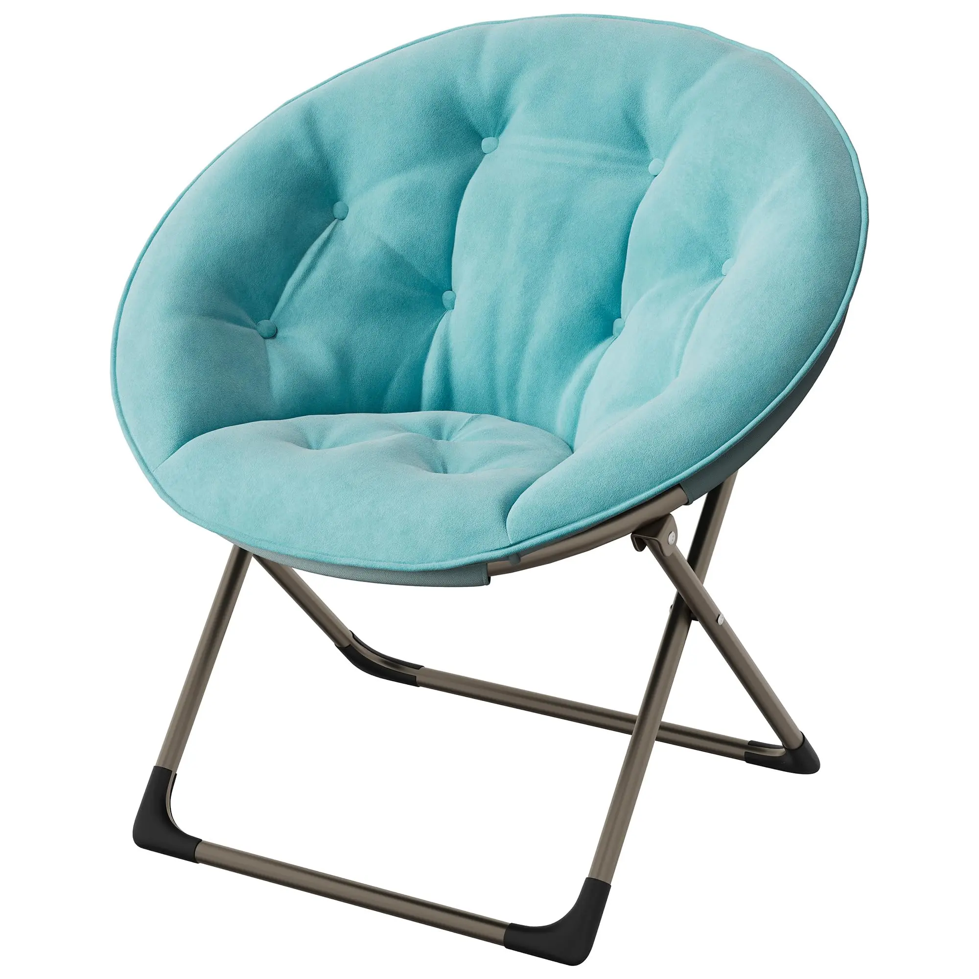 Garvee Foldable Saucer Chair with Plush Faux Fur Upholstery and Metal Frame, Oversized Floral Design Seat in Light Blue, Ideal for Adults, Teens, and Youth, Suitable for Living Room, Dormitory, and Outdoor Use
