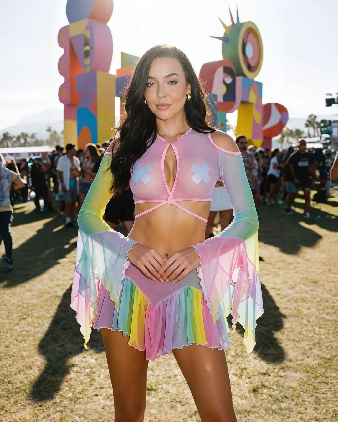 Rainbow Mesh Flow Top & Skirt Set