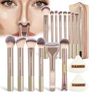 MAANGE Nose Contour Brush Set,Professional Dual Brush Kit with 2 Puffs & Storage Bag, Beginner-Friendly for Nose Contouring & Full Face Makeup