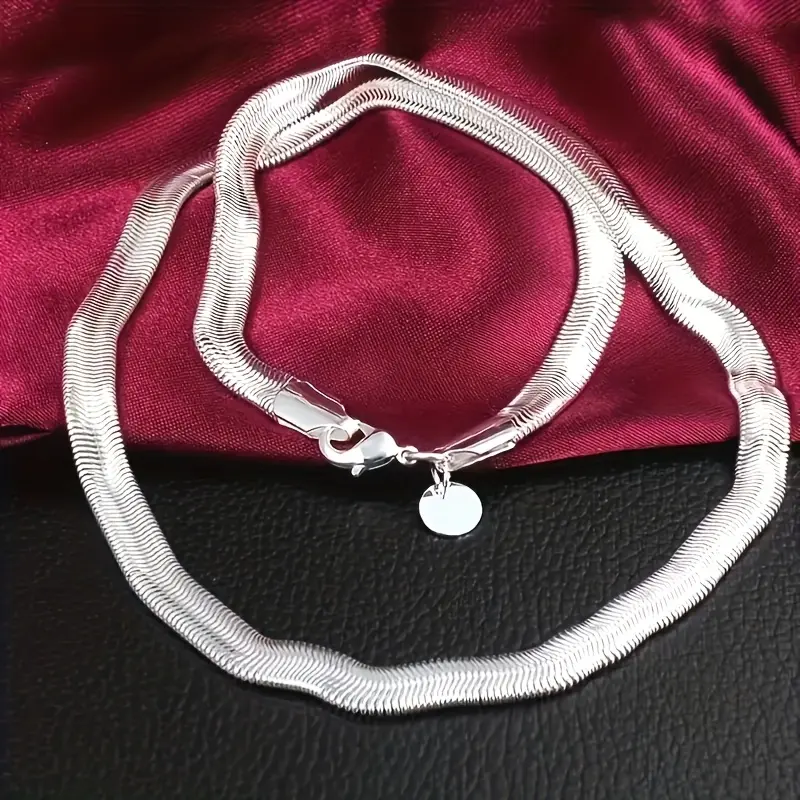 925 Sterling Silver Unisex Snake Link Flat Chain Necklace - 20in, 6mm, Round Pendant, Secure Clasp, Ideal for Wedding Party Luxury Fashion Costume Jewelry