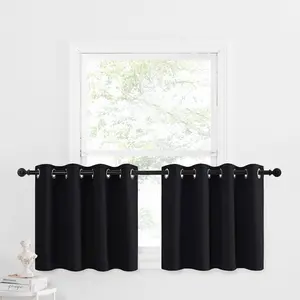 NICETOWN Small Tiers Kitchen Window Curtains 24 inches Length Sets - Blackout Home Decor Blackout Grommet Drape Basement Panels for Living Room/Bedroom (Black, 52W by 24L, 2 Pieces)