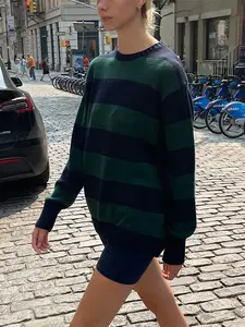 Autumn Winter New Vintage Wide Striped Knit Sweater, Deep &, Casual Fashion Quality, Women's Clothing, Knitwear