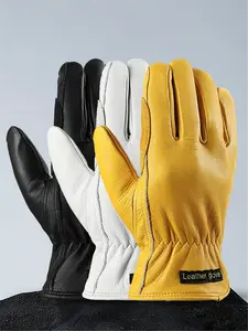 Men's Genuine Leather Gloves, Cowhide Gloves with Knitted Wool Lining for Warmth, Multiple Colors Available