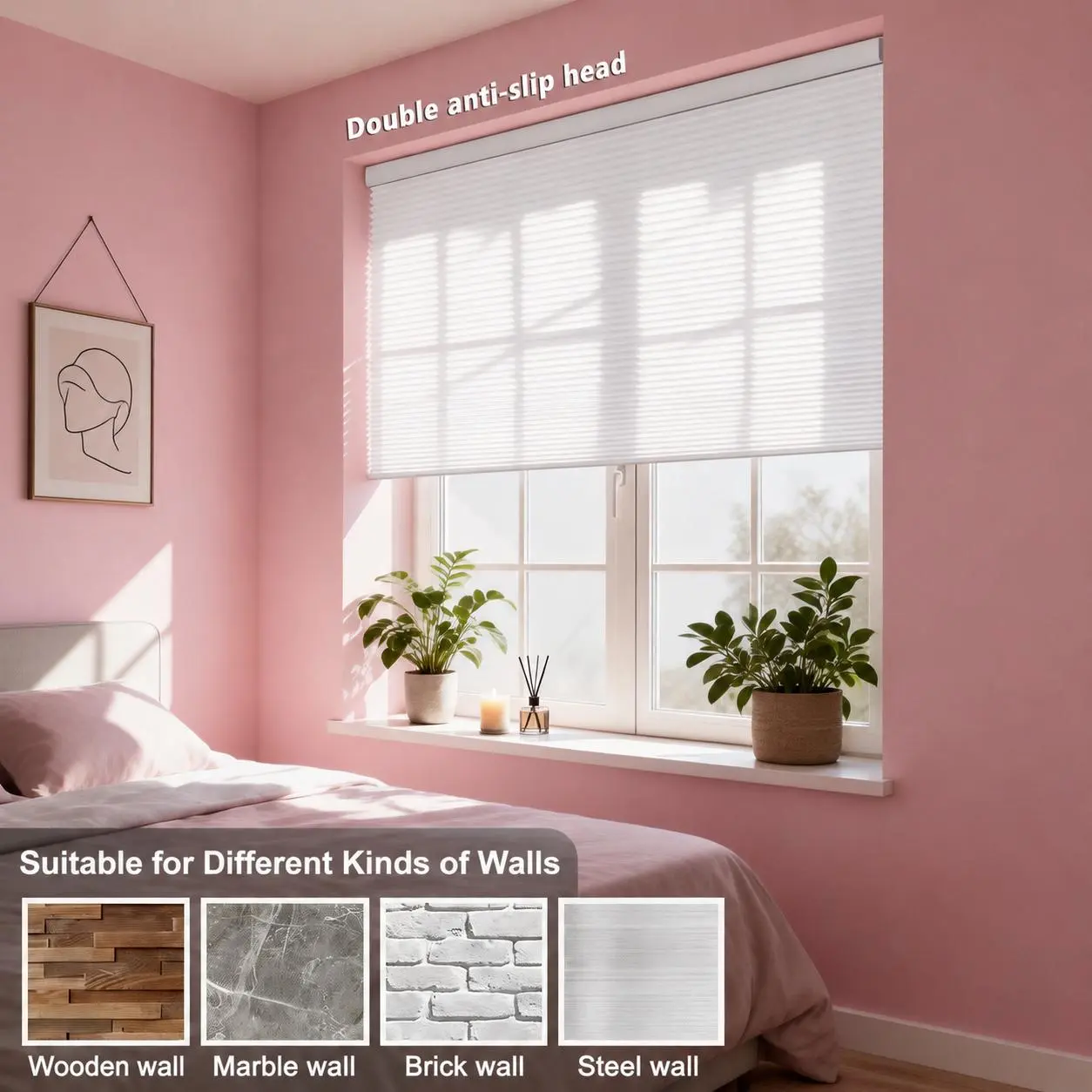 Cordless Honeycomb Cellular Shades - Light Filtering Classic Window Blinds with No-Drill Free-Stop System, Damage-Free Easy-Install for Renter-Friendly Minimalist Office, Bedroom, Living Room, Universal Home Use