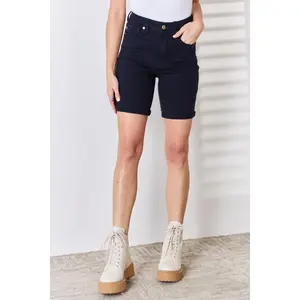 Judy Blue Full Size High Waist Tummy Control Bermuda Shorts Basic Stretchy Womenswear