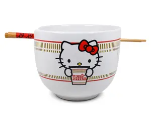 Hello Kitty Cup Noodle Japanese Dinnerware Set | 20-Ounce Ramen Bowl, Chopsticks