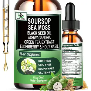 Soursop Drops,Soursop Bitters Liquid with Sea Moss Black Seed Oil Green Tea Extract Ashwagandha Elderberry Holy Basil-Multimineral&Vitamins Superfood Drops for Immune&Digestive & Cell Support