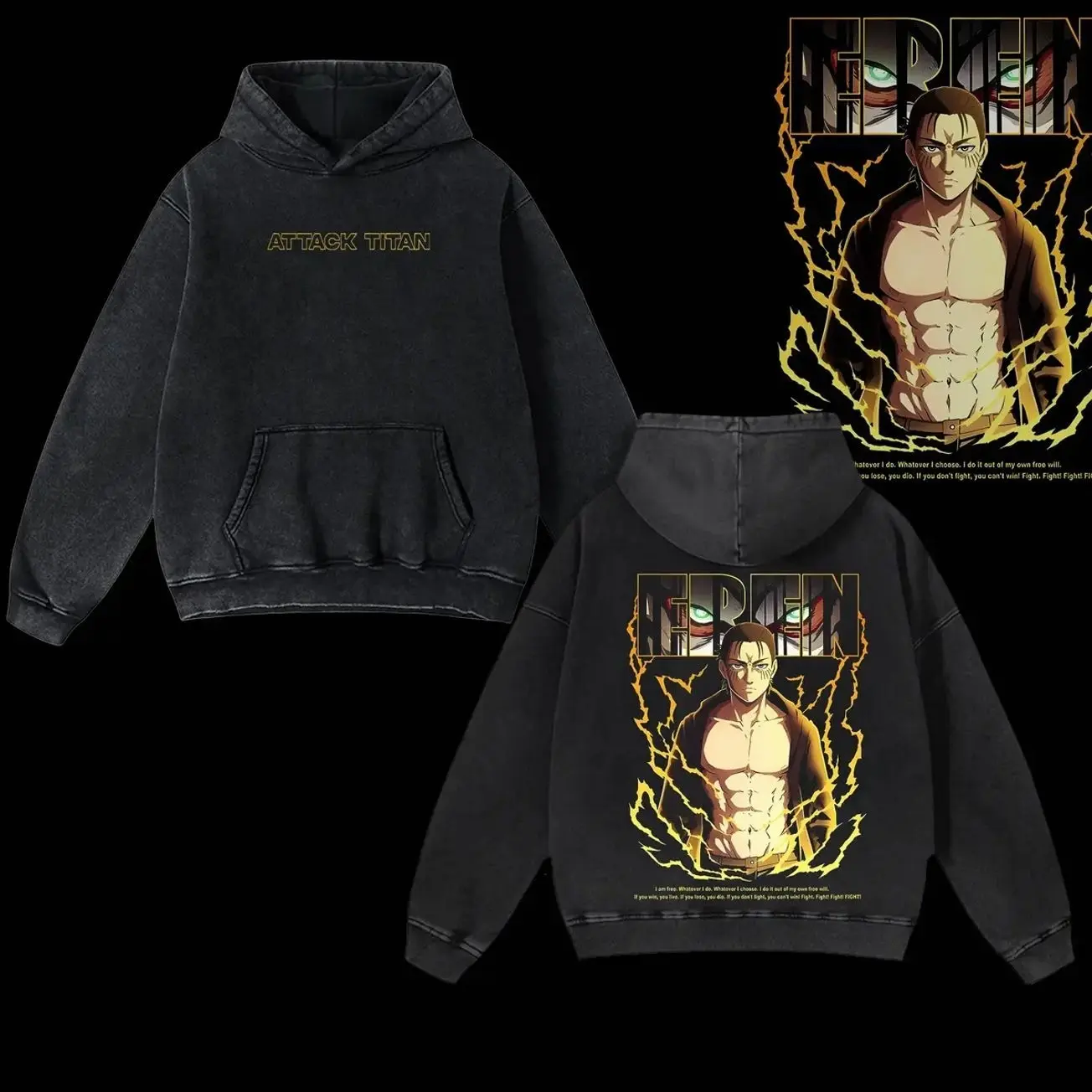 Eren Yeager – The Final Titan Form Attack On Titan Hoodie | Washed Anime Hoodie | Gym pump cover, gift for men and women 0Q6