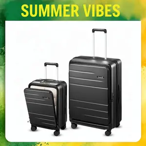 LUGGEX FX-Core FLO5 2-Piece Luggage Set - Expandable Polycarbonate Hard Shell Suitcases with Front Pocket, Lightweight & Durable Travel Bags (20+28, Black) summervibes FX-Core fathersdaygift
