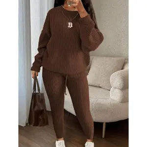 Women's Knit Sweater & Drawstring Pants Set, Cozy Two Piece Outfits, Matching Sets Women, Fall Tops, Winter Outfits, Lounge Wear, Sweatsuit Set Outfit, Comfort Hoodies, Casual Outfits Women, Fashion Outfits, Women's Clothing for Daily, Travel & Outdoor W