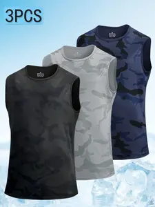 Men's Sport Vest Camouflage Gym Outdoor Wear, Gym Sports Vest, Athletic Apparel, Fitted Style, All Seasons, Fs-Camo Pattern, No Ca Prop 65 Warning