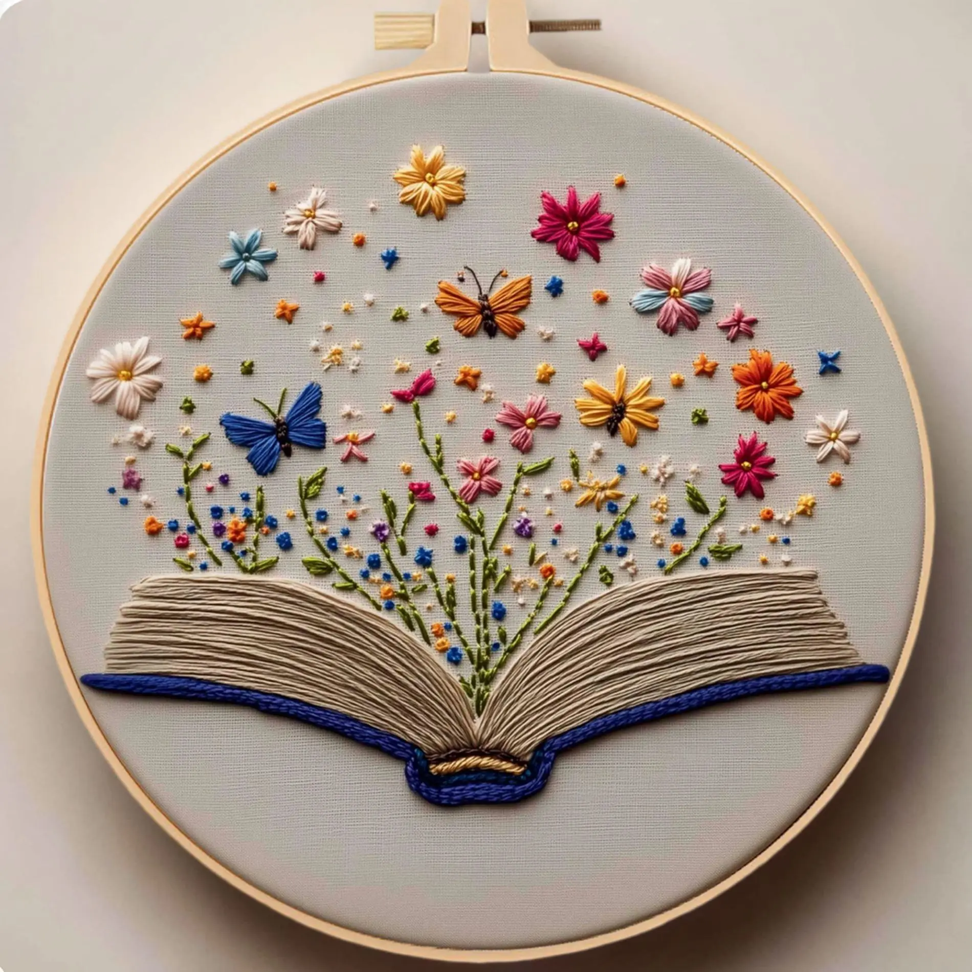 Beginner Embroidery Kit, Floral Book DIY Needle Crafts Kit for Adults with Complete Sewing Supplies & English Stitch Guide for Handmade Home Decor