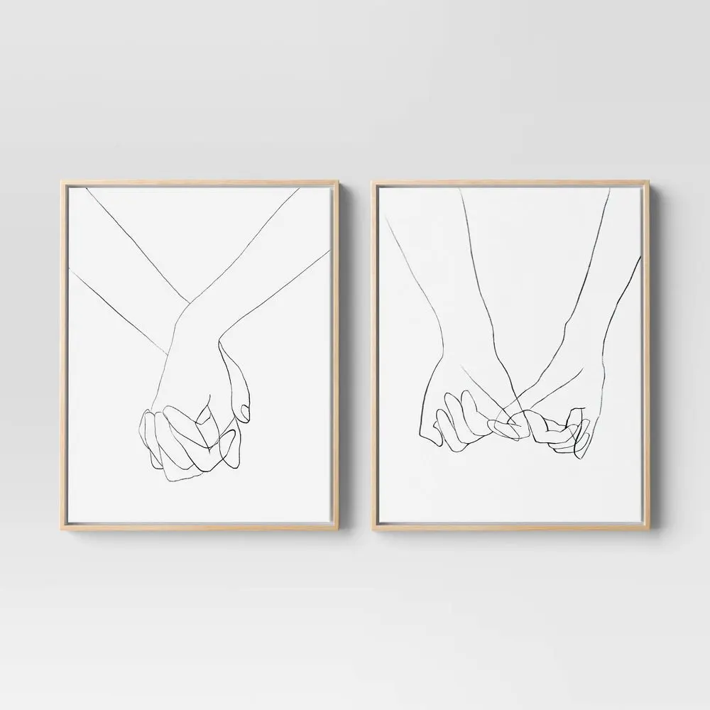 (Set of 2) 16" x 20" Hands Framed Canvas - Threshold: Modern Wall Art Vertical Orientation Sawtooth Back