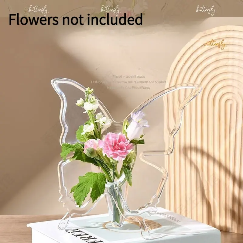 Butterfly flower arrangement vase, trendy creative art vase, desktop ornament, transparent flower vase, home decoration for living room, hydroponic