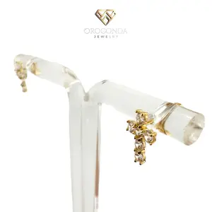 Oroconda Jewelry 14k Solid Gold Zirconia Cross Earrings - Spiritual Elegant & Contemporary Design for Everyday Wear