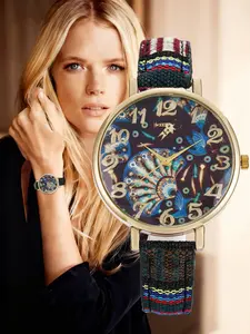 Bohemian Vintage Quartz Watch, Zinc Alloy Case, Colorful Woven Leather Strap, Peacock Feather Dial, Precision Movement, Women's Daily Commute