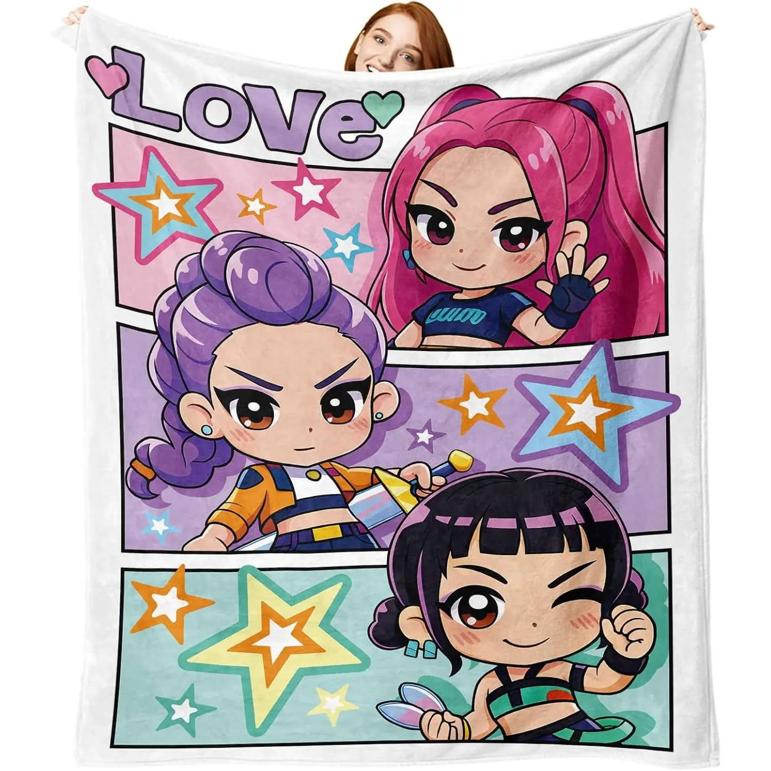 Cute Girls Group Flannel Throw Blanket, Holiday Birthday Gifts for Kids Teens Women Daughter Fans, Love Stars Soft Blankets for Bedding Sofa 50''x60''